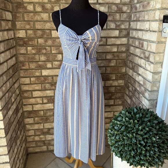 NWT LUSH World Wonder Blue Striped Tie-Front Midi Dress SMALL - Picture 4 of 16